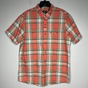 GH Bass & Co Plaid Short Sleeve Button Front Shirt Mens L Orange Green Outdoors